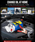 Badass 12 Volt Electric Oil Extractor Pump For Faster Engine And Transmission Fluid Siphon Directly Through Dipstick Tube With Zero Messy Spills On Every Car Truck And Boat Garage Job on engine bay.
