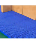 Lightweight Plastic Storage Pallet With Ventilated Grating for Garage and Basement, showing blue ventilated grid design