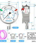 Stainless Steel Liquid Filled Pressure Gauge With 2.5 Inch Dial 0 To 200 PSI One Quarter Inch NPT Lower Mount Heavy Duty