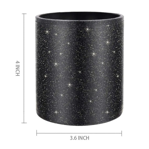 Black Glitter Desk Pen Holder Organizer For Office And Home Leather Look Pencil Cup Large Capacity 4x3.6 inch size