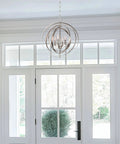 Open Globe Chandelier 21 Inch 4-Light Modern Sphere Orb Pendant In Brushed Nickel Finish for entryway with rotating rings