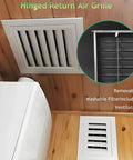 Hinged Return Air Grille on ceiling, featuring removable washable filter, part of Rock Solid Universal Metal Access Panel for HVAC.