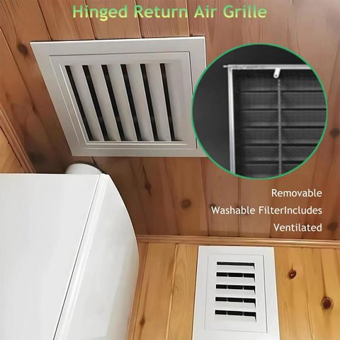 Hinged Return Air Grille on ceiling, featuring removable washable filter, part of Rock Solid Universal Metal Access Panel for HVAC.
