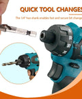 Close-up of 6-Piece Metric Drill And Tap Bit Set HSS M3 To M10 With 1/4 Inch Hex Shank in power tool