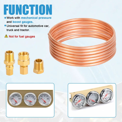 Oil Pressure Gauge Tubing Kit 72 Inch Copper Tube And Brass Threaded Parts Set for universal fit cars and trucks