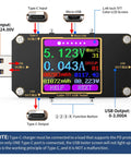 2 In 1 Digital USB Tester Meter With Type C Connector USB C Voltage Current Power Capacity Ammeter Voltmeter PD Battery Gauge QC Two Point Zero And Three Point Zero Fast Charge Recognition Cable Impedance Tester Checking Charging Speed displaying 5.123V and 0.043A on screen