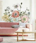Vintage Poppy Floral Peel And Stick Wall Decals Set Of 15 Removable, Repositionable Stickers in a cozy living room setting