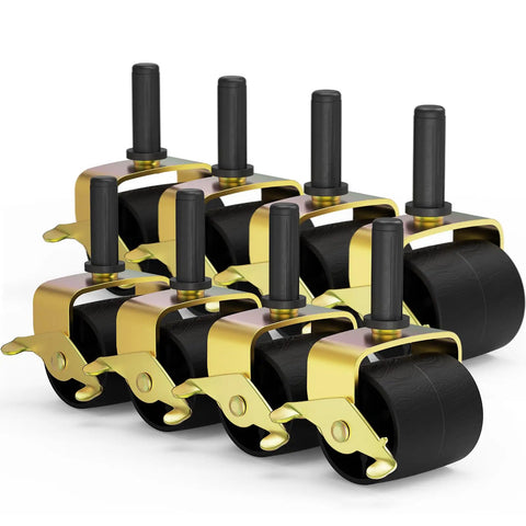 Heavy Duty Metal Bed Frame Casters Set Of Eight For Tool Free Mounting Replaces Damaged Bed Parts With Standard Leg Socket Inserts And Socket Sleeve Fit Smooth Rolling Wheels, shown from front view