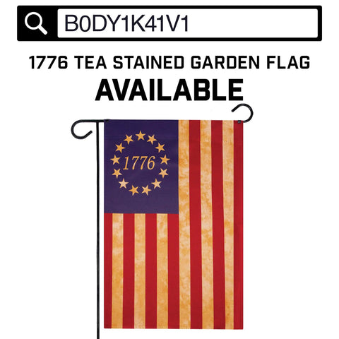Betsy Ross 1776 Tea Stained Flag 3x5 Ft crafted with ToughWeave Pro Series embroidered 420D polyester, displayed on a rod