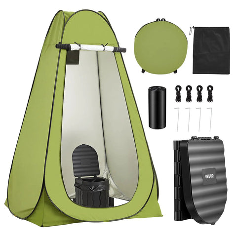 Grab And Go Portable Camping Toilet Kit With Pop Up Privacy Tent Folding RV Ready Outdoor Potty shown with accessories