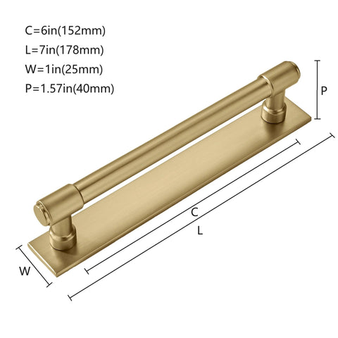 5 Pack 6 Inch Center To Center Champagne Bronze Cabinet Pulls With Backplate And Base Plate Made From Zinc Alloy In Satin Brass Finish dimensions