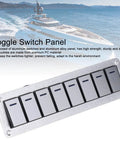 8 Gang Rocker Switch Panel With Blue LED Backlight And Voltmeter, Aluminum Alloy Prewired Toggle Switches in marine setting