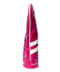 Side view of Premium Synthetic Leather Golf Head Cover For Woods And Drivers, pink with designs, Tour Quality Golf Accessories