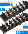 Heavy Duty 6 Circuit Terminal Block Strip Rock Solid Dual Row Layout In A Sweet 2 Pack Kit with terminal lugs and connectors.