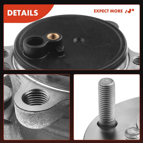 Close-up of two rear wheel bearing and hub assembly for Mazda 3 2014-2018 and 3 Sport 2014-2018 with 5 lug pattern.