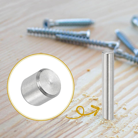 Durable 5mm By 5mm Stainless Steel Dowel Pins Pack Of 30 For Shelves And Furniture Fixing, 304 Stainless Steel Shelf Pins shown on wood