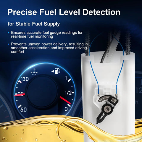 Electric Fuel Pump Assembly With Level Sensor And Sending Unit For 1997 To 2002 Chevy S10, GMC Sonoma, And Isuzu Hombre 4.3L V6 Replaces E3952M Drop In Replacement Fuel Pump Kit showcasing precise fuel level detection and gauge.