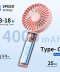 Handheld Portable Fan With 4000mAh Rechargeable Battery And 10 Hour Battery Life, Crazy Strong Wind For Instant Breeze