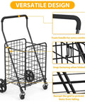 Go-To Grocery Cart With 360 Degree Swivel Front Wheels And 100 Lb Capacity, features foam handle and snap fastening, black