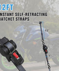 Retractable Ratchet Straps 12Ft Auto Rewind Cargo Tie Down Straps Self Ratcheting For Motorcycle, Truck, Boat Quick Securement