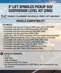3 Inch Lift Suspension Kit With Spindles And Knuckles For 1999 To 2007 Silverado 1500 Tahoe Suburban compatibility chart
