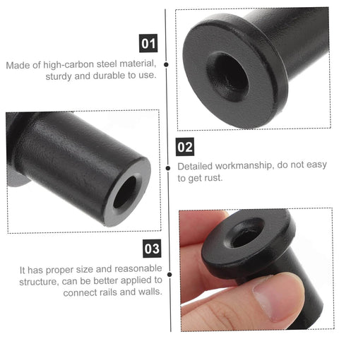 Close-up of Five Piece Track Spacer Set For Sliding Barn Door Hardware, black high-carbon steel showing detailed craftsmanship