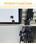 RV Magnet Door Holder Self-Adhesive Anti-Collision Silent Buffer Stopper attached to trailer door, black, compact 2x2 inch size.