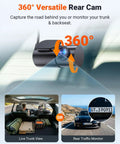 360° view of Beast 4K Front, 2.5K Interior, 1080P Rear Dash Cam With Triple STARVIS 2 Sensors showing versatile rear cam features