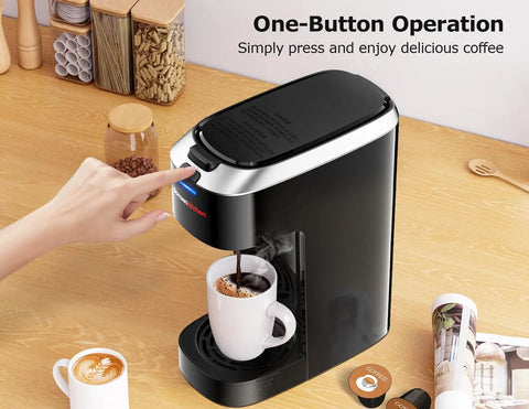 Single Serve K Cup Pod Coffee Maker With Six To Fourteen Oz Brew Size One Touch Fast Three Minute Brew Strength Control BPA Free Materials Fits Six Point Six Inch Travel Mugs Silver Upgrade in use brewing coffee