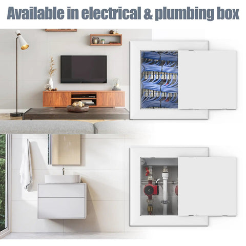 Heavy Duty Self Adhesive Access Panel 8X8 Drywall Hole Cover for Plumbing Pipes and Ceilings in stylish home settings.