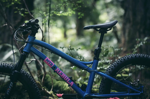 Youth Mountain Bike featuring Dropper Post 27.2mm External Routing with 90mm Travel for Kid Riders in a forest setting
