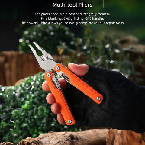 28-In-1 Pocket Multitool Pliers With Replaceable Bits For Outdoor And Home Use in hand, featuring pliers and orange handle