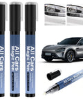 Three Pack Car Scratch Repair Pen For All Car Colors highlighting blue pen design and car before-after use example.