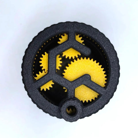 Top view of Premium Geared Espresso Needle Distributor With Reliable Magnetic Base for Home Baristas showcasing gears.