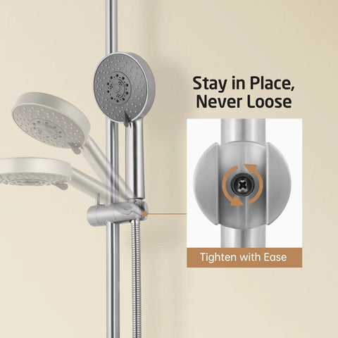 Close-up of 30 Inch Shower Slide Bar With Adjustable Handheld Shower Head Holder showing adjustable bracket.