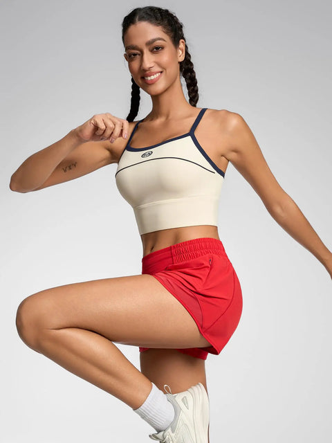 Woman wearing Womens Quick Dry Running Shorts 2.5 Inch Inseam With High Waisted Zip Pockets Lightweight Gym Shorts Built In Liner Red XS