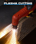 Plasma Cutter Torch Consumables Kit For Cut 55L in use cutting metal with sparks flying, showcasing smooth performance and precision.