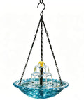Solar Powered Cascade Hanging Bird Bath Fountain With No Battery Needed Water Pump Dispenser for Outdoors in Blue, glass bowl design