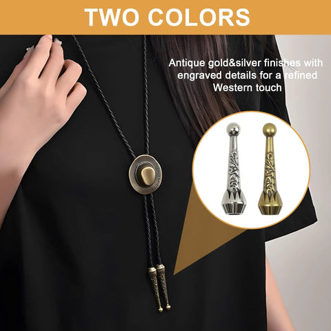 All In One Bolo Tie Findings Kit With 36 Pieces Including 12 Silver Cord Tips 12 Bronze Cord Tips 6 Silver Slides And 6 Bronze Slides For Legit DIY Jewelry Making And Cowboy Style Necklaces, two-color bolo tie set