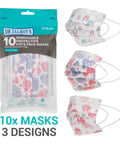 Kids Disposable Face Masks For Girls Aged 6 To 12, 10 Pack, Breathable Protective Masks with Fun Print Designs, Safe and Lightweight