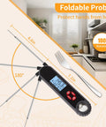 Digital Meat Thermometer With Countdown Timer For Kitchen And Outdoors, Ultra Fast 3-Second Readings, Foldable Probe
