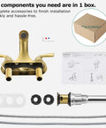 Two-Handle Bathroom Sink Faucet in Brushed Gold with Metal Push and Seal Pop-Up Drain, Included Supply Hose, Lead-Free, cUPC NSF 61 Certified, 3-Hole 4-Inch Centerset, No-Fuss Installation with installation kit