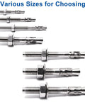 Assorted sizes of One Half Inch By Three And One Half Inch Stainless Steel Wedge Concrete Anchors Heavy Duty Bolts For Cement A2-70 Strength