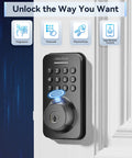 Keyless Entry Door Lock With Handle Set Built In WiFi Fingerprint App Control Doorbell No Key Hassle Smart Home Ready Electronic Keypad Deadbolt One Time Code Auto Lock Easy To Install For Airbnb Home And Office installed on white door