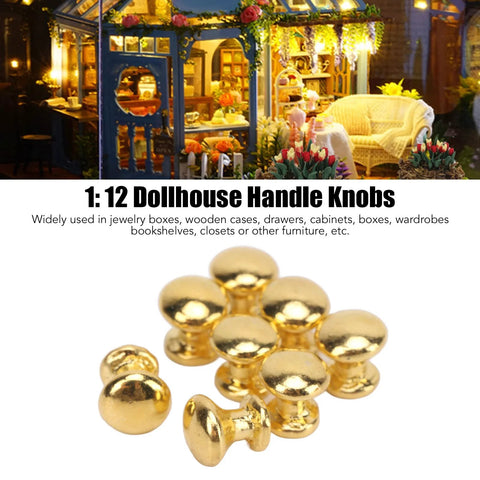 Miniature Round Head Pull Handles Set for Dollhouse Cabinets and Drawers in gold tone