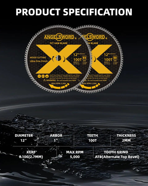 12 Inch Miter Saw Blade For Ultra Fine Wood Finishing, 100 Tooth Carbide, 2 Pack, Thin Kerf For Fast, Smooth, Clean Cuts