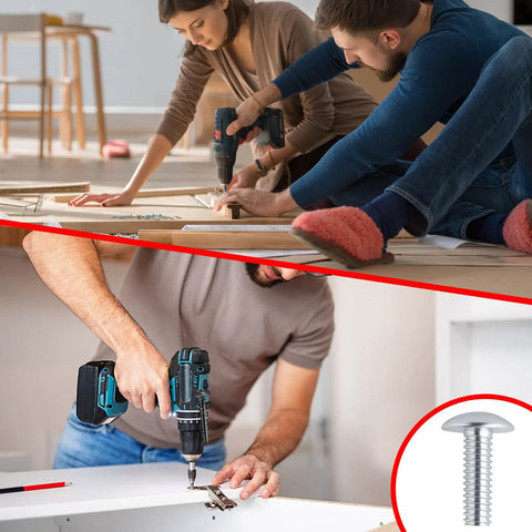 Top Shelf Zinc Plated Truss Head Machine Screws Keep Your Cabinetry Rock Solid And Perfectly Aligned For Drawer Knobs And Cabinet Pulls In A Fifty Piece Pack That Works Like A Charm Anytime, shown being installed by two people.