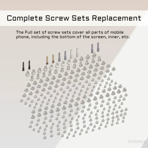 Total Knockout Complete Screw Set For iPhone 14 Plus Phone Repair Kit Precision hardware replacement parts with various screws.