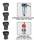 Router Collet Kit With Four Collets One Eighth Inch One Fifteen Sixty Fourth Inch One Quarter Inch And One Five Sixteenth Inch shown with routers