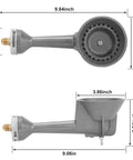 Beefy Cast Iron Propane Burner Head With 20 PSI Regulator And Hose, Heavy-Duty Outdoor Cooking Burner, dimensions shown, brass fittings